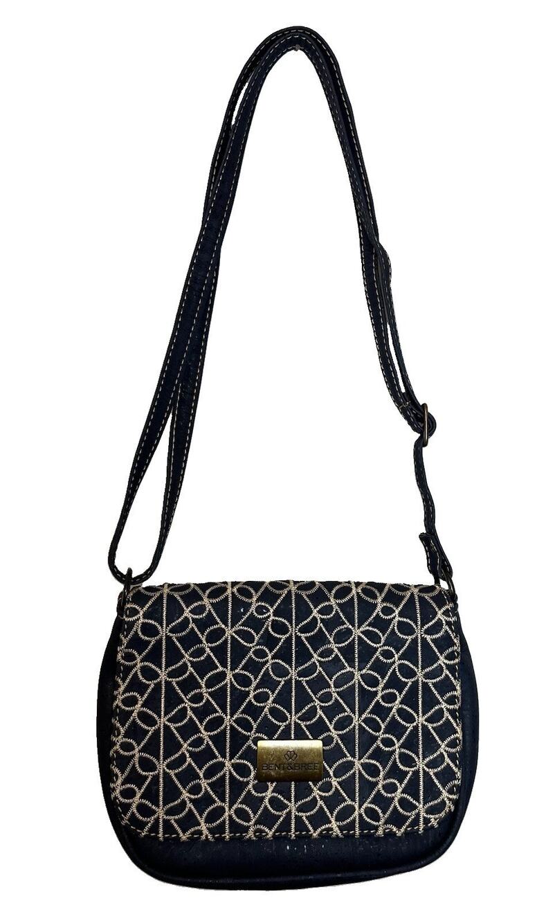 Navy Cork Crossbody Bag Bent & Bree Vegan Water Resistant Sunstainable Stitching